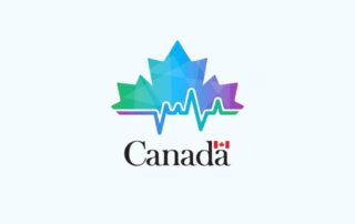 The Health Canada logo, which shows the top half of a maple leaf that ends in the middle with a zigzag electrocardiogram shape. The leaf is a vibrant green, blue and purple gradient,