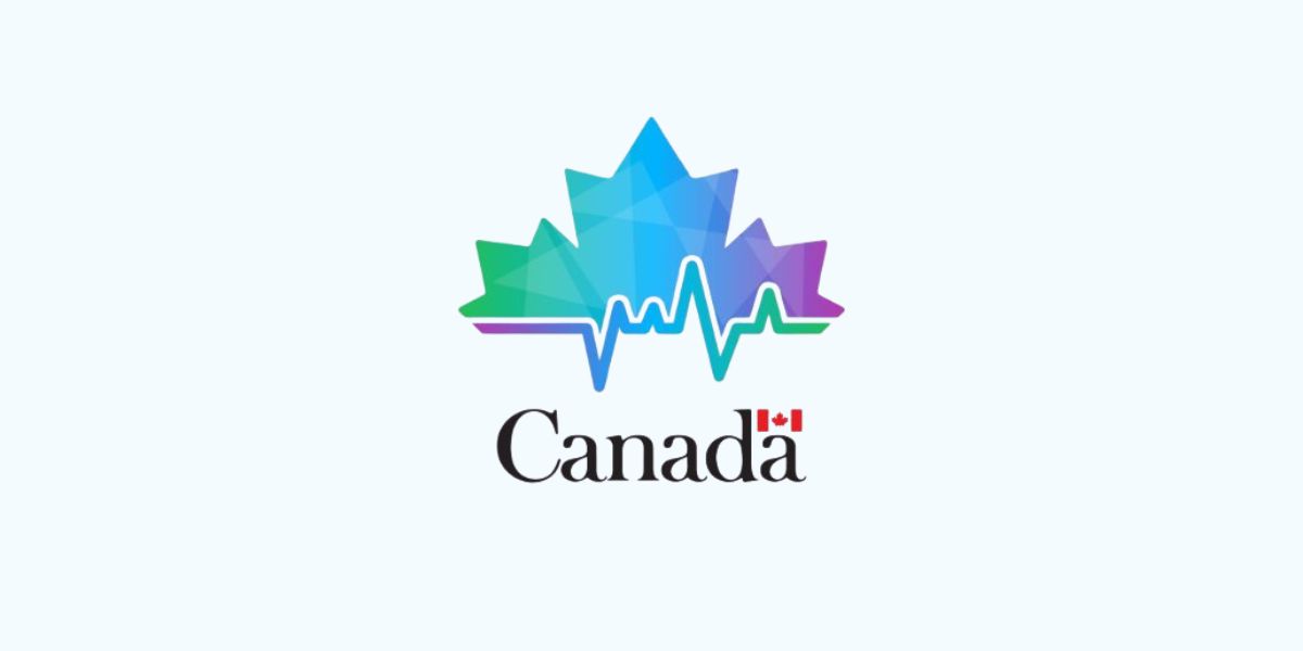 The Health Canada logo, which shows the top half of a maple leaf that ends in the middle with a zigzag electrocardiogram shape. The leaf is a vibrant green, blue and purple gradient,